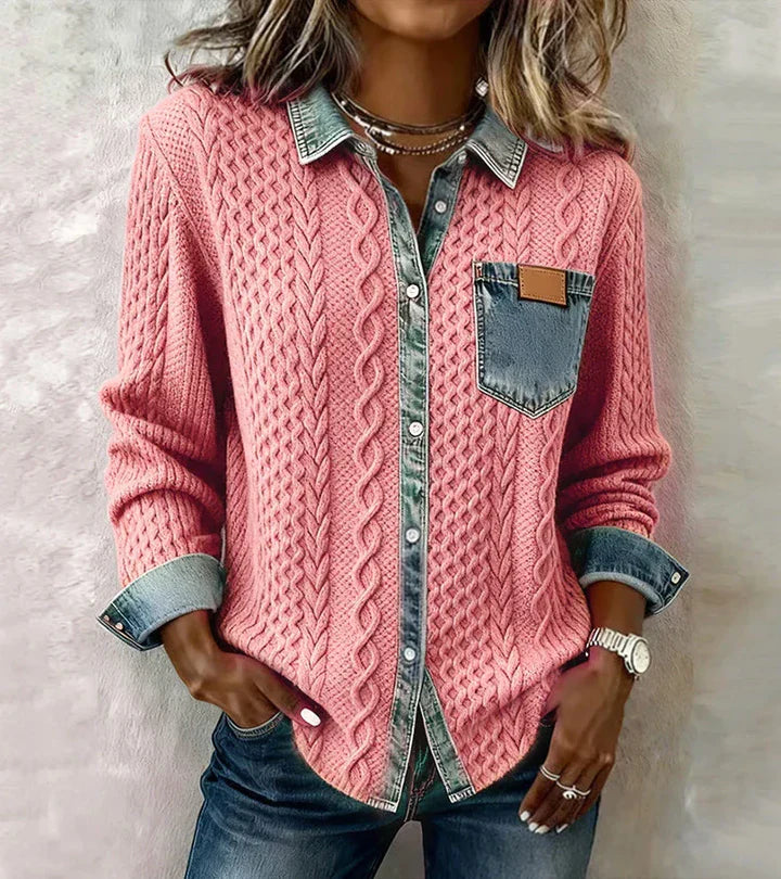 Ana | Top de punto patchwork con detalles vaqueros