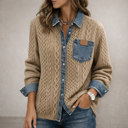 Ana | Top de punto patchwork con detalles vaqueros