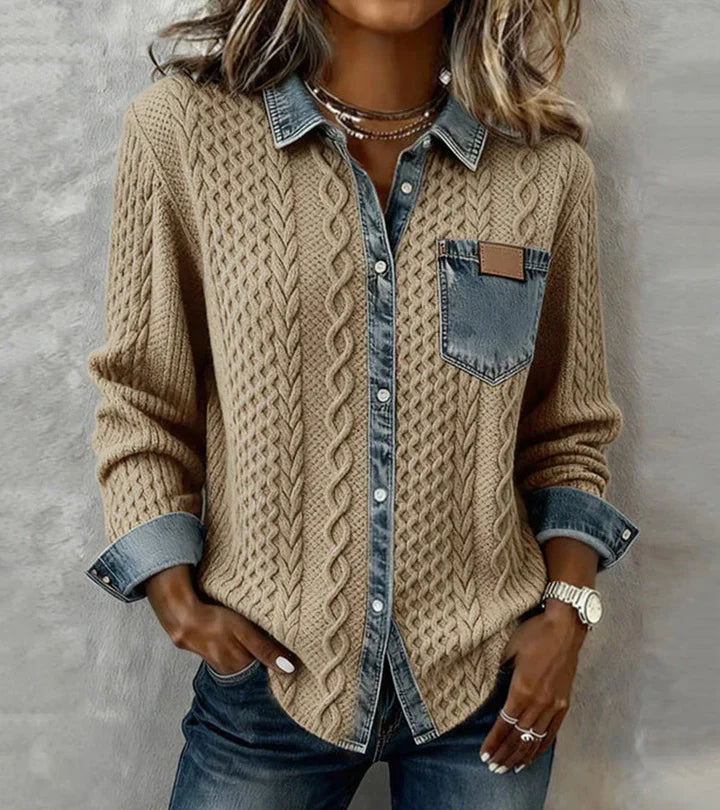 Ana | Top de punto patchwork con detalles vaqueros