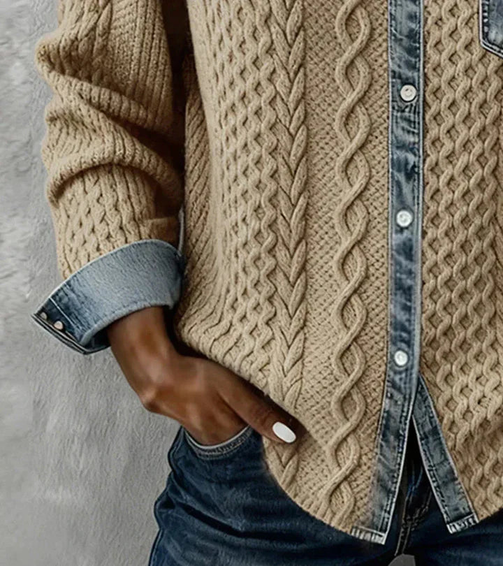 Ana | Top de punto patchwork con detalles vaqueros