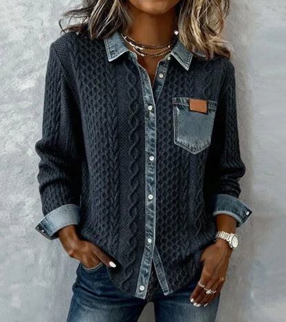 Ana | Top de punto patchwork con detalles vaqueros
