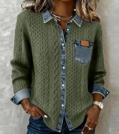 Ana | Top de punto patchwork con detalles vaqueros