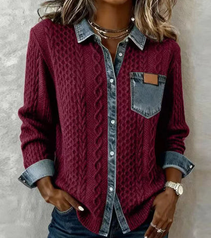Ana | Top de punto patchwork con detalles vaqueros