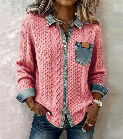 Ana | Top de punto patchwork con detalles vaqueros